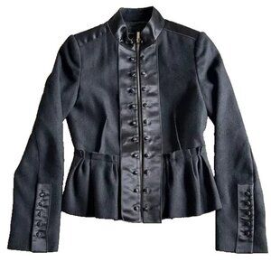 EUC BCBGMaxzzria Wool Peplum Satin-Trimmed Military Jacket Black womens Smalll S